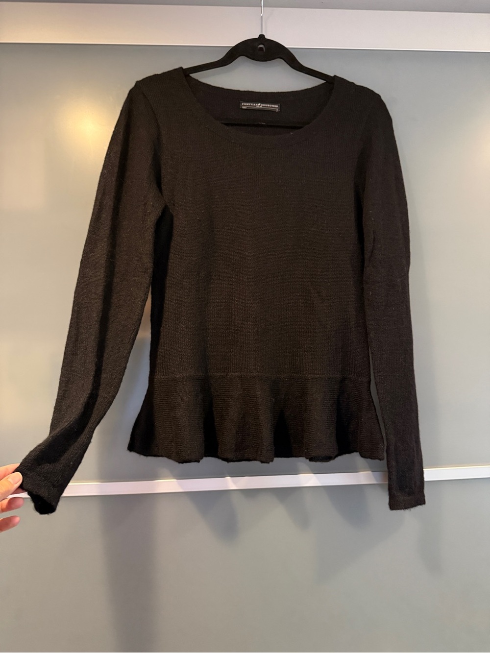 Peruvian Connection Black Scoop-Neck Alpaca Sweater w/ Ruffled Bottom